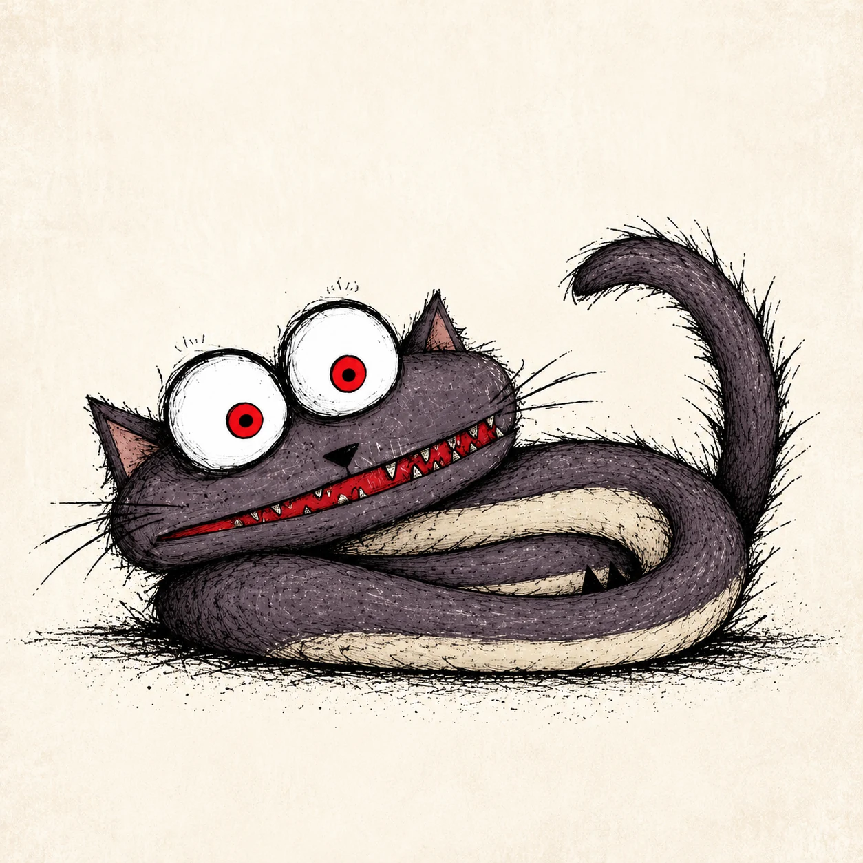 Skratch curled into a ridiculous long-bodied spiral.